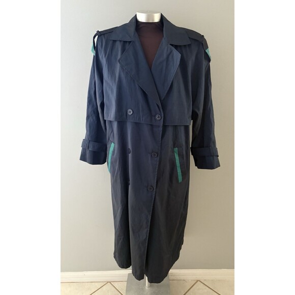 Vintage Forecaster Of Boston Trench Raincoat Size 12 Blue Black Iridescent - Picture 1 of 16
